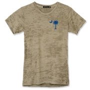 Buy a Blue Palmetto Moon Alternative Apparel Women's Burnout T-Shirt featuring a smaller palmetto printed on the left chest area. The palmetto moon is a symbol of South Carolina pride.
