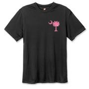 Buy a Pink Palmetto Moon Hanes Cool Dri T-shirt featuring a smaller palmetto printed on the left chest area. The palmetto moon is a symbol of South Carolina pride.