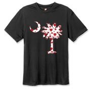Buy a Red Heart Pattern Palmetto Moon Hanes Cool Dri T-shirt for your sweetheart this Valentine's Day! Featuring the South Carolina Palmetto Moon with a red heart pattern in the background.
