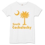 Yellow South Cackalacky Palmetto Moon Women's T-Shirt features the South Carolina palmetto moon logo in yellow.