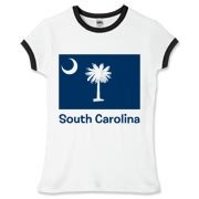 Get a South Carolina Palmetto Moon Flag Women's Fitted Ringer Tee that includes the state flag and name.
