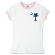 The tradtional blue palmetto and crescent moon design is a symbol of South Carolina pride. Buy the traditional blue palmetto moon printed on the pocket area of a t-shirt, sweatshirt, or other clothing item.