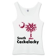 Garnet and Black Polka Dots South Cackalacky Palmetto Moon Women's Fitted Tank Top features a Polka Dot South Carolina palmetto moon logo in garnet.
