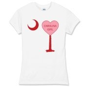 A Candy Heart Palmetto Moon for a Carolina Girl! Perfect for Valentine's Day, it features a pink candy heart on the South Carolina Palmetto Moon with Carolina Girl.