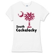 Garnet and Black Polka Dots South Cackalacky Palmetto Moon Women's Fitted Fine Jersey Tee features a Polka Dot South Carolina palmetto moon logo in garnet.