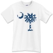 Blue Polka Dot Palmetto Moon T-Shirt features a blue palmetto moon with white polka dots and is a fun variation on the South Carolina flag palmetto logo.
