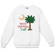 Merry Christmas Y'all Palmetto Moon shirts, apparel and gifts. Celebrate Christmas in South Carolina with this festive design.