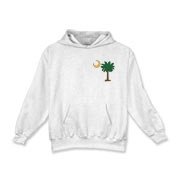 Celebrate a Palmetto Christmas in South Carolina with a Christmas Palmetto Moon T-Shirt, Sweatshirt, or other apparel item. This version features a pocket sized version of the Christmas Tree Palmetto.
