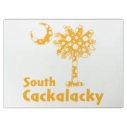 Yellow Polka Dots South Cackalacky Palmetto Moon Cutting Board features a Polka Dot South Carolina palmetto moon logo in yellow.