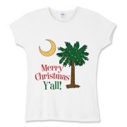 Merry Christmas Y'all Palmetto Moon shirts, apparel and gifts. Celebrate Christmas in South Carolina with this festive design.