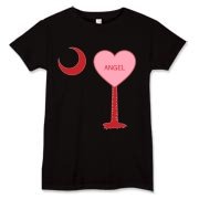 A Candy Heart Palmetto Moon for an Angel! Perfect for Valentine's Day, it features a pink candy heart on the South Carolina Palmetto Moon with Angel.