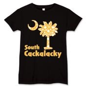 Yellow Polka Dots South Cackalacky Palmetto Moon Women's T-Shirt features a Polka Dot South Carolina palmetto moon logo in yellow.