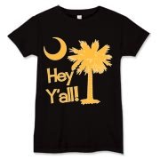 Say hello with the Yellow Hey Y'all Palmetto Moon Women's T-Shirt. It features the South Carolina palmetto moon.