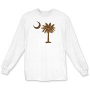 A chocolate brown palmetto and crescent moon. The palmetto is a symbol of South Carolina pride. Buy the chocolate brown palmetto moon on a t-shirt, sweatshirt, or other clothing or gift item.