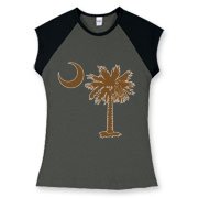 Buy a Chocloate Brown Palmetto Moon Women's Fitted Cap Sleeve Tee. The palmetto moon is a symbol of South Carolina pride.