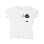 Celebrate a Palmetto Christmas in South Carolina with a Christmas Palmetto Moon T-Shirt, Sweatshirt, or other apparel item. This version features a pocket sized version of the Christmas Tree Palmetto.