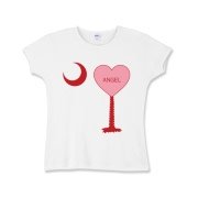 A Candy Heart Palmetto Moon for an Angel! Perfect for Valentine's Day, it features a pink candy heart on the South Carolina Palmetto Moon with Angel.