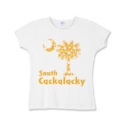Yellow Polka Dots South Cackalacky Palmetto Moon Girls Baby Rib T-Shirt features a Polka Dot South Carolina palmetto moon logo in yellow.
