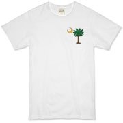 Celebrate a Palmetto Christmas in South Carolina with a Christmas Palmetto Moon T-Shirt, Sweatshirt, or other apparel item. This version features a pocket sized version of the Christmas Tree Palmetto.
