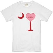 A Candy Heart Palmetto Moon for an Angel! Perfect for Valentine's Day, it features a pink candy heart on the South Carolina Palmetto Moon with Angel.