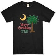 Merry Christmas Y'all Palmetto Moon shirts, apparel and gifts. Celebrate Christmas in South Carolina with this festive design.