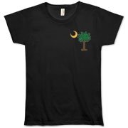 Celebrate a Palmetto Christmas in South Carolina with a Christmas Palmetto Moon T-Shirt, Sweatshirt, or other apparel item. This version features a pocket sized version of the Christmas Tree Palmetto.