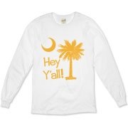 Say hello with the Yellow Hey Y'all Palmetto Moon Organic Long Sleeve T-Shirt. It features the South Carolina palmetto moon.