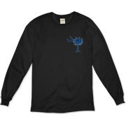 The blue palmetto and crescent moon pocket print design is a symbol of South Carolina pride. Buy blue palmetto t-shirts, sweatshirts or other clothing items with the palmetto moon printed on the pocket area.