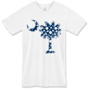 Blue Polka Dot Palmetto Moon American Apparel T-Shirt features a blue palmetto moon with white polka dots and is a fun variation on the South Carolina flag palmetto logo.
