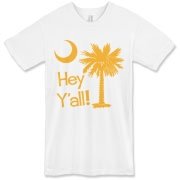 Say hello with the Yellow Hey Y'all Palmetto Moon American Apparel T-Shirt. It features the South Carolina palmetto moon.