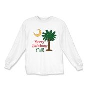 Merry Christmas Y'all Palmetto Moon shirts, apparel and gifts. Celebrate Christmas in South Carolina with this festive design.