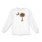 A chocolate brown palmetto and crescent moon. The palmetto is a symbol of South Carolina pride. Buy the chocolate brown palmetto moon on a t-shirt, sweatshirt, or other clothing or gift item.