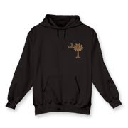Buy a Chocolate Brown Palmetto Moon Hooded Sweatshirt featuring a smaller palmetto printed on the left chest area. The palmetto moon is a symbol of South Carolina pride.
