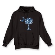 Buy a Blue Polka Dot Palmetto Moon Hooded Sweatshirt that features a blue palmetto moon with white polka dots.
