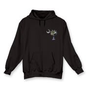 Buy an Earth and Moon Palmetto Hooded Sweatshirt featuring a smaller palmetto printed on the left chest area with a photo of the Earth and Moon in the background. The palmetto moon is a symbol of South Carolina pride.