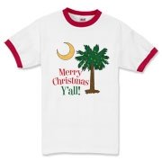Merry Christmas Y'all Palmetto Moon shirts, apparel and gifts. Celebrate Christmas in South Carolina with this festive design.