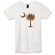 Buy a Chocloate Brown Palmetto Moon Alternative Apparel Women's Burnout T-Shirt. The palmetto moon is a symbol of South Carolina pride.