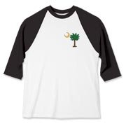 Celebrate a Palmetto Christmas in South Carolina with a Christmas Palmetto Moon T-Shirt, Sweatshirt, or other apparel item. This version features a pocket sized version of the Christmas Tree Palmetto.