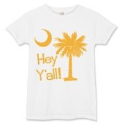 Say hello with the Yellow Hey Y'all Palmetto Moon Women's T-Shirt. It features the South Carolina palmetto moon.