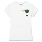 Celebrate a Palmetto Christmas in South Carolina with a Christmas Palmetto Moon T-Shirt, Sweatshirt, or other apparel item. This version features a pocket sized version of the Christmas Tree Palmetto.