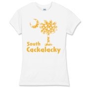Yellow Polka Dots South Cackalacky Palmetto Moon Women's Fitted Fine Jersey Tee features a Polka Dot South Carolina palmetto moon logo in yellow.