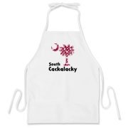 Garnet and Black Polka Dots South Cackalacky Palmetto Moon BBQ Apron features a Polka Dot South Carolina palmetto moon logo in garnet.