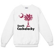 Garnet and Black Polka Dots South Cackalacky Palmetto Moon Crewneck Sweatshirt features a Polka Dot South Carolina palmetto moon logo in garnet.