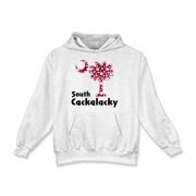 Garnet and Black Polka Dots South Cackalacky Palmetto Moon Kids Hooded Sweatshirt features a Polka Dot South Carolina palmetto moon logo in garnet.