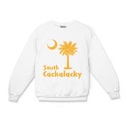 Yellow South Cackalacky Palmetto Moon Kids Crewneck Sweatshirt features the South Carolina palmetto moon logo in yellow.