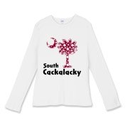 Garnet and Black Polka Dots South Cackalacky Palmetto Moon Women's Fitted Baby Rib Long Sleeve Tee features a Polka Dot South Carolina palmetto moon logo in garnet.