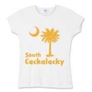 Yellow South Cackalacky Palmetto Moon Women's Fitted Baby Rib Tee features the South Carolina palmetto moon logo in yellow.