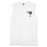This pocket sized version of Earth and Moon palmetto and crescent moon features a photo of the Earth as the background for the palmetto and a photo of the Moon as a background for the crescent.