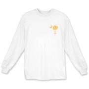 Yellow Polka Dots South Cackalacky Deluxe Long Sleeve T-Shirt feature the polka dot South Carolina palmetto moon logo in yellow on the back and a smaller, matching palmetto moon on the front.