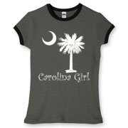 Buy a White Carolina Girl Best in the World Women's Fitted Ringer Tee featuring the palmetto moon. Carolina Girls are truly the best in the world.